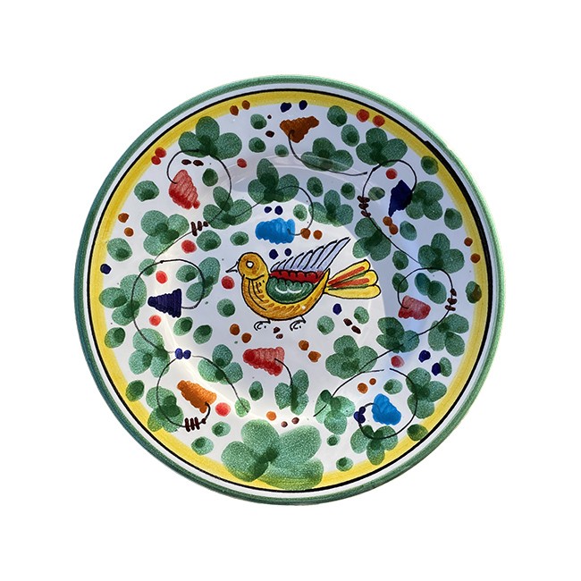 Assiette 20 cm Oiseau Fleurs Verte