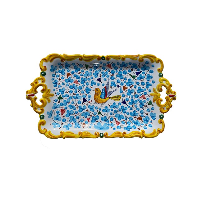 Plateau 44 cm Oiseau Fleurs Bleu Ciel