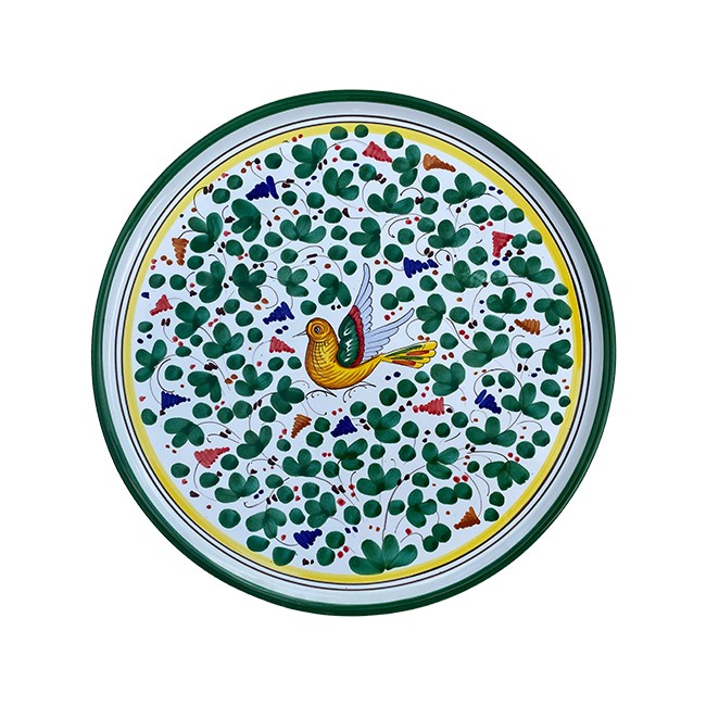 Plat Pizza 33 cm Oiseau Fleurs Verte