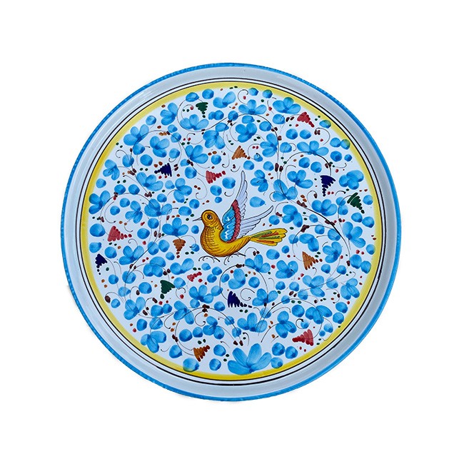 Plat Pizza 33 cm Oiseau Fleurs Bleu Ciel