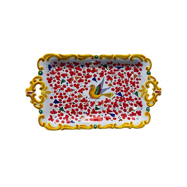 Plateau 44 cm Oiseau Fleurs Rouge