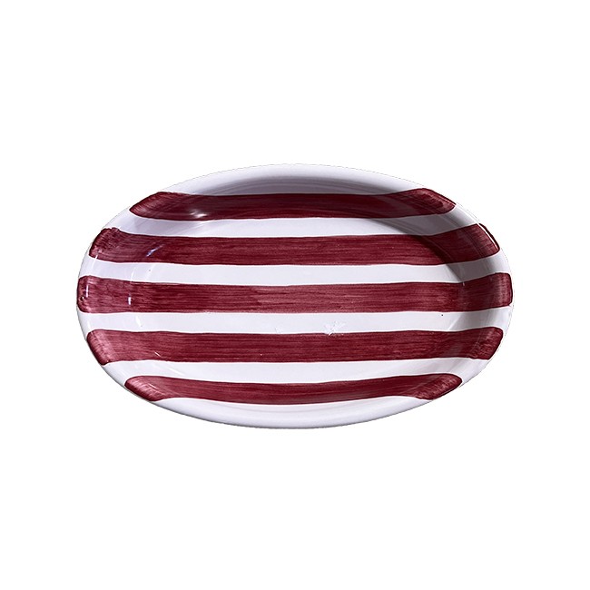 Plat Ovale Creux 25 cm Rayure Rouge