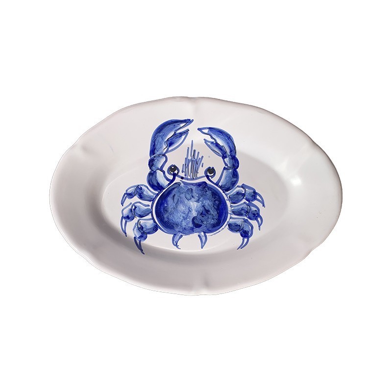 Plat Ovale 35 cm Crabe Bleu