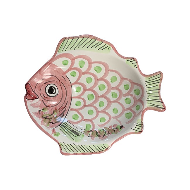 Plat Poisson Creux 26 cm Rose &amp; Vert
