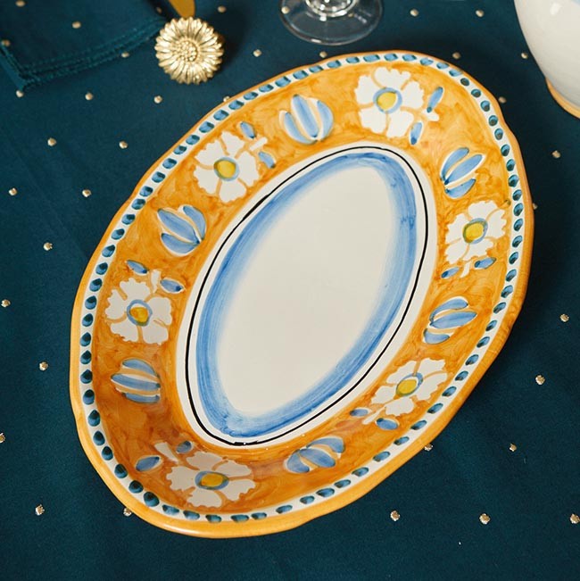 Non gere par UH - Plat Ovale Fleurs Orange 32