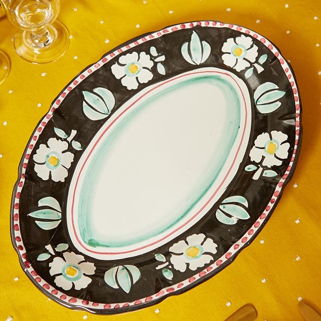 Non gere par UH - Plat Ovale Fleurs Noir 38