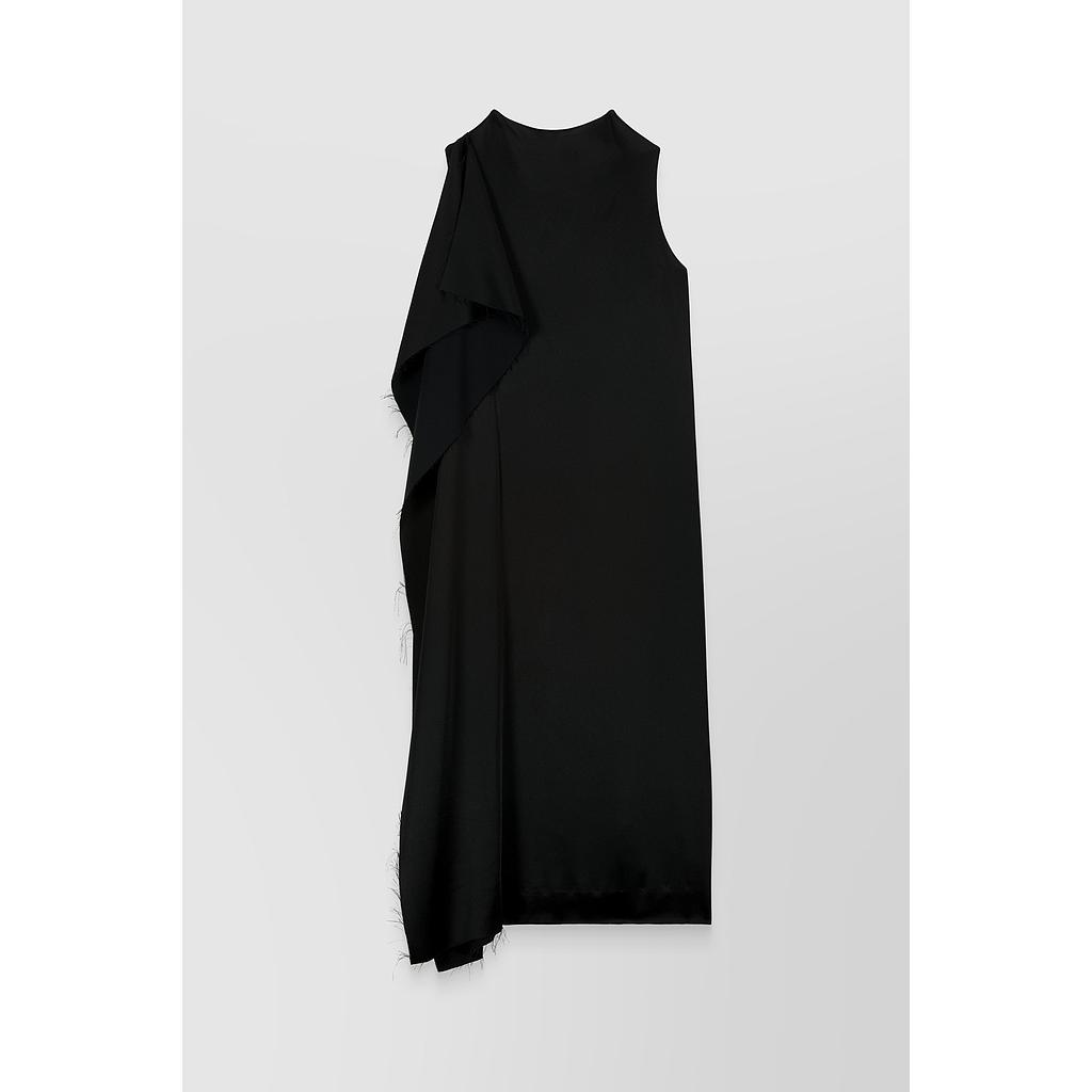 Crêpe satin midi dress with front pleat