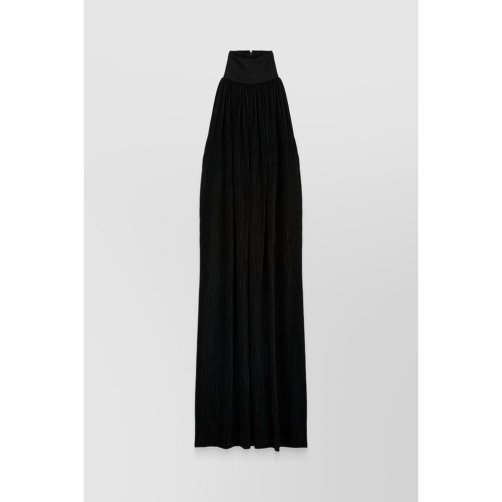 Pleated recycled jersey halterneck maxi dress