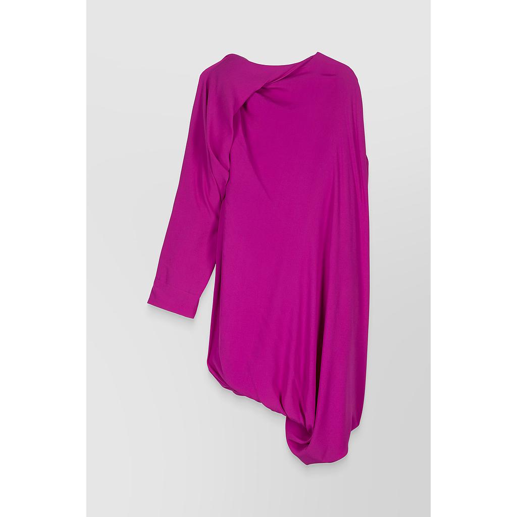 Draped one sleeve crêpe de chine mini dress