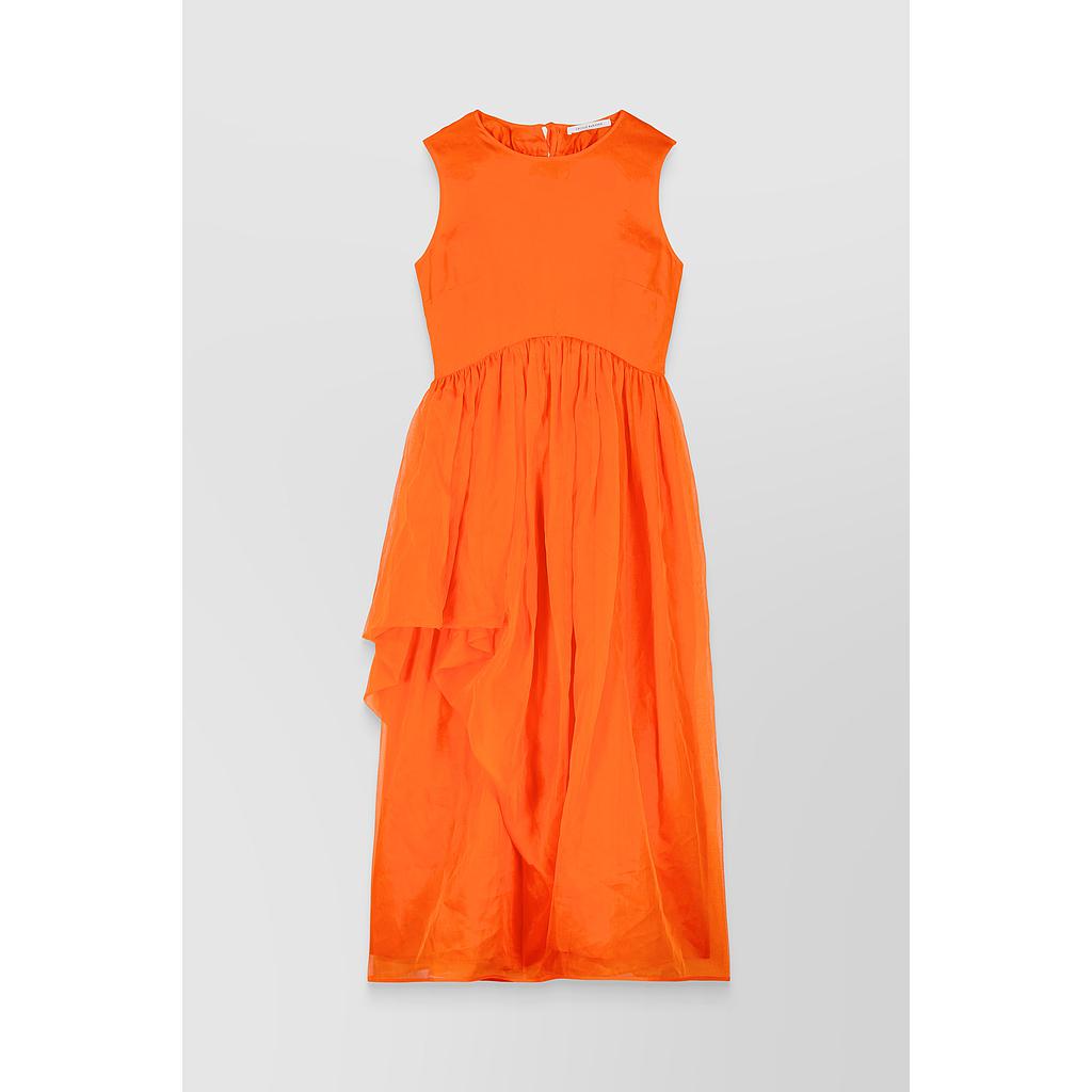 Asymmetric organdie open back midi dress