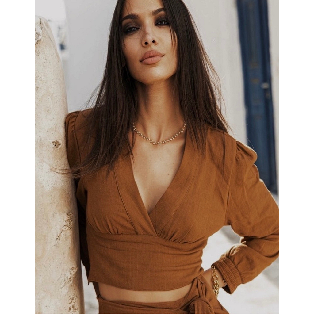 Crop-top en lin Anais Camel