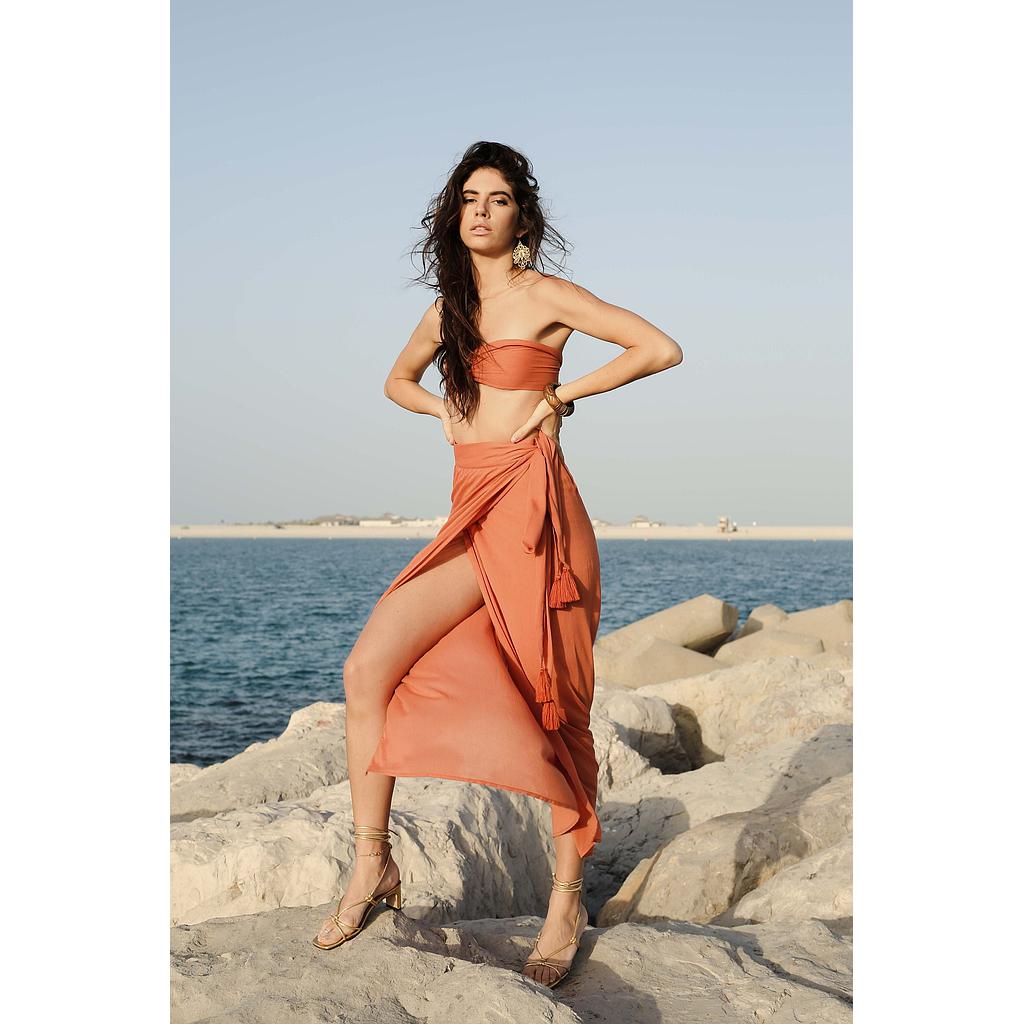 Set Bandeau &amp; Jupe Mya en crêpe Brique