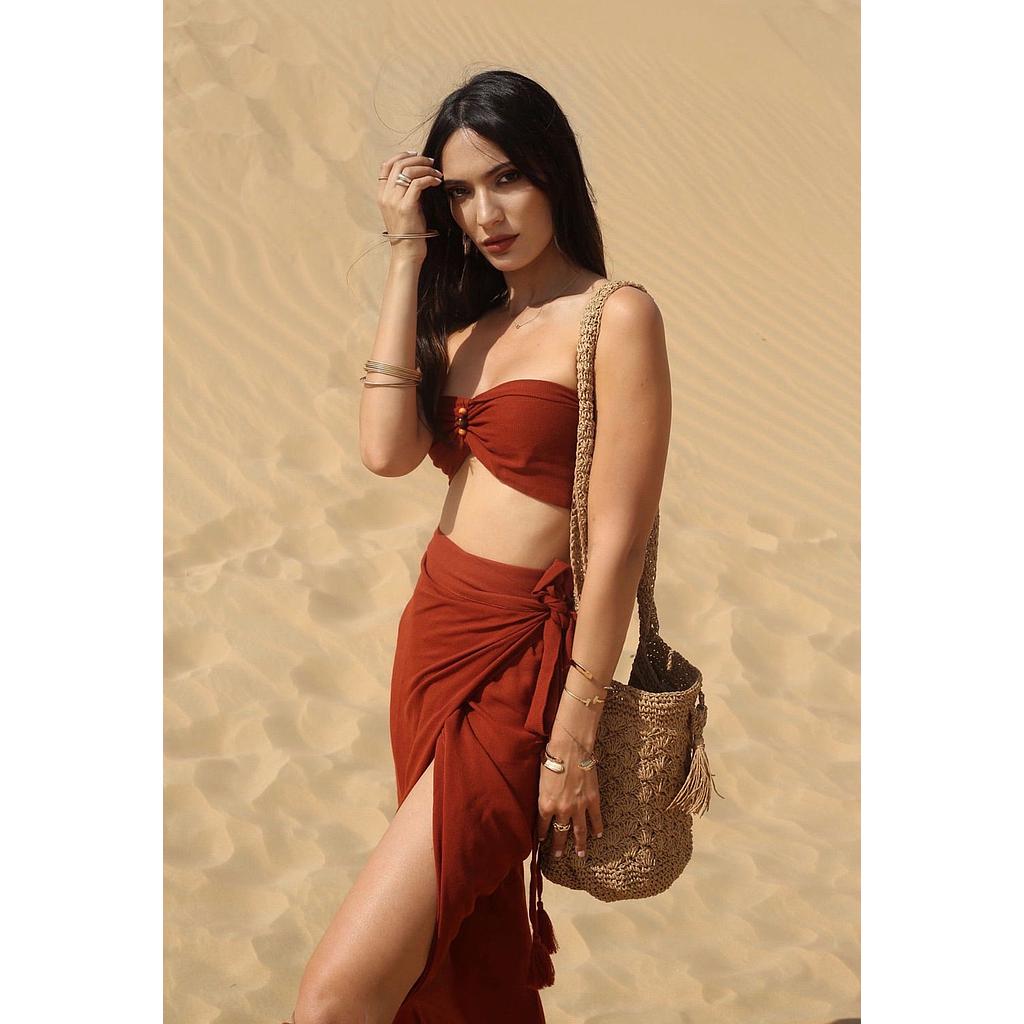 Set Bandeau &amp; Jupe Mya en crêpe Rouille