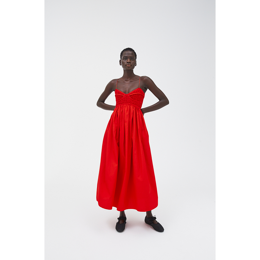 Cotton bustier maxi dress with smocked bodice