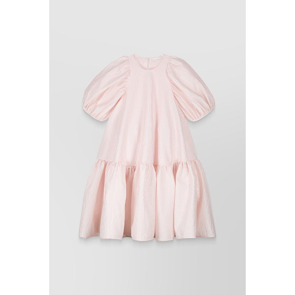 Stria Matelassé puff sleeve dress with raised back