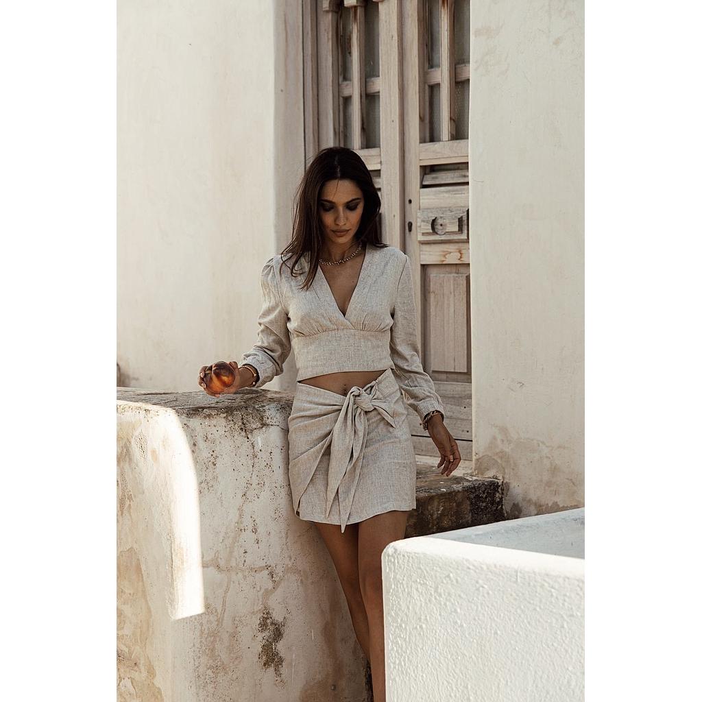 Crop-top en lin beige