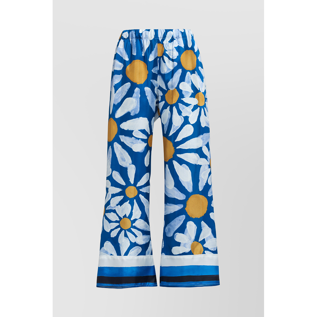 Flower printed viscose-silk jacquard cropped pants