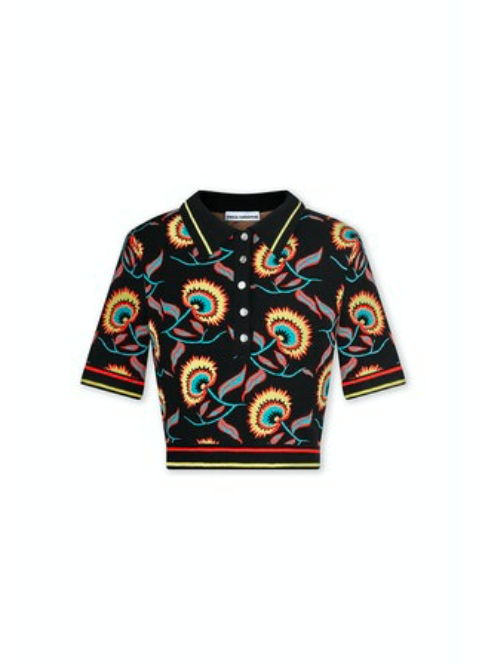 Jamaican flower cropped jacquard polo t-shirt
