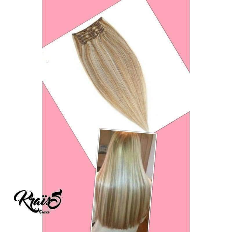 Extension à clip Lisse Couleur P18/613 dit " Blond miel méches Blondes platine "