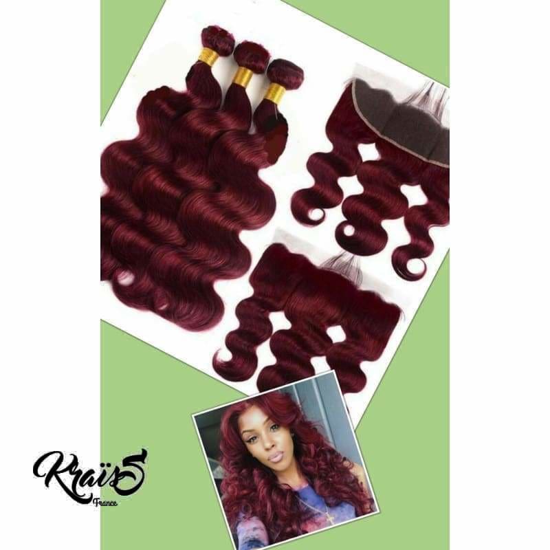 Formule Brésilienne ondulée Rouge Burgundy ( 3 Paquets + 1 closure frontale)