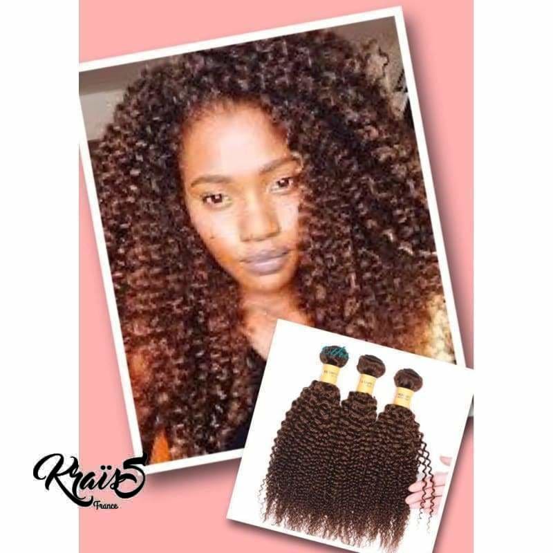 Mèche Malaisienne Kinky Curly couleur 4 Marron Chocolat (3 paquets)