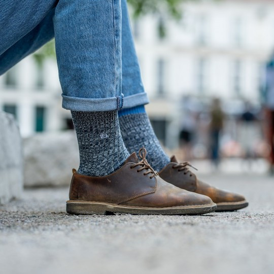chaussette fils mélangés bleu