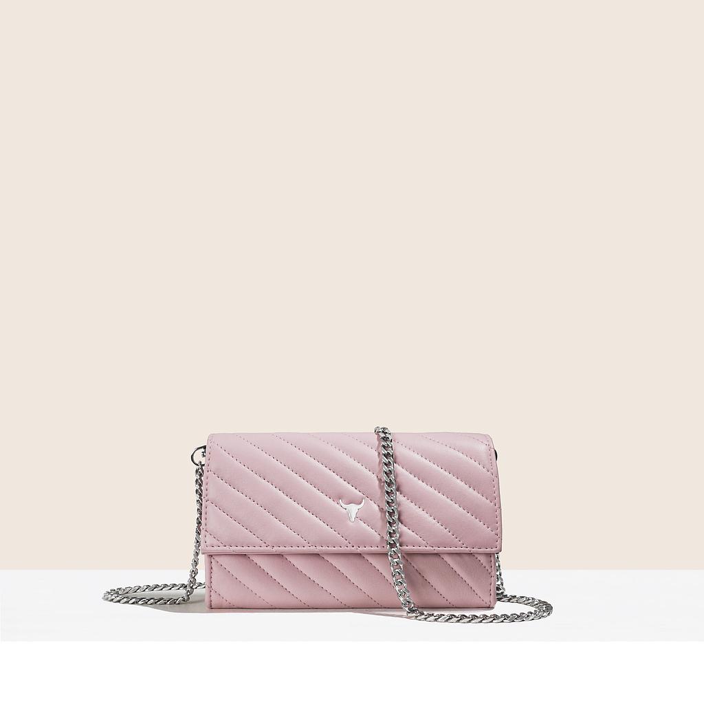 WALLET NELLY - CUIR ROSE MATELASSÉ