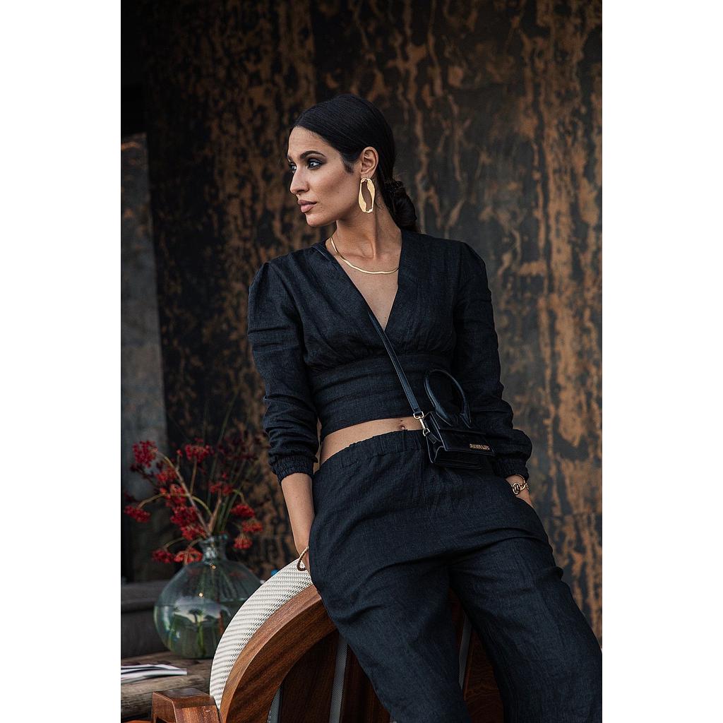 Crop-top en lin Anais Noir