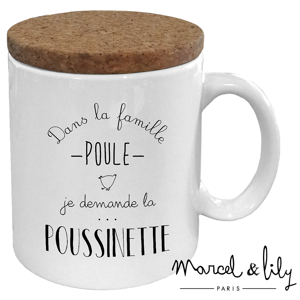 Mug avec son couvercle en liège  "Poussinette"