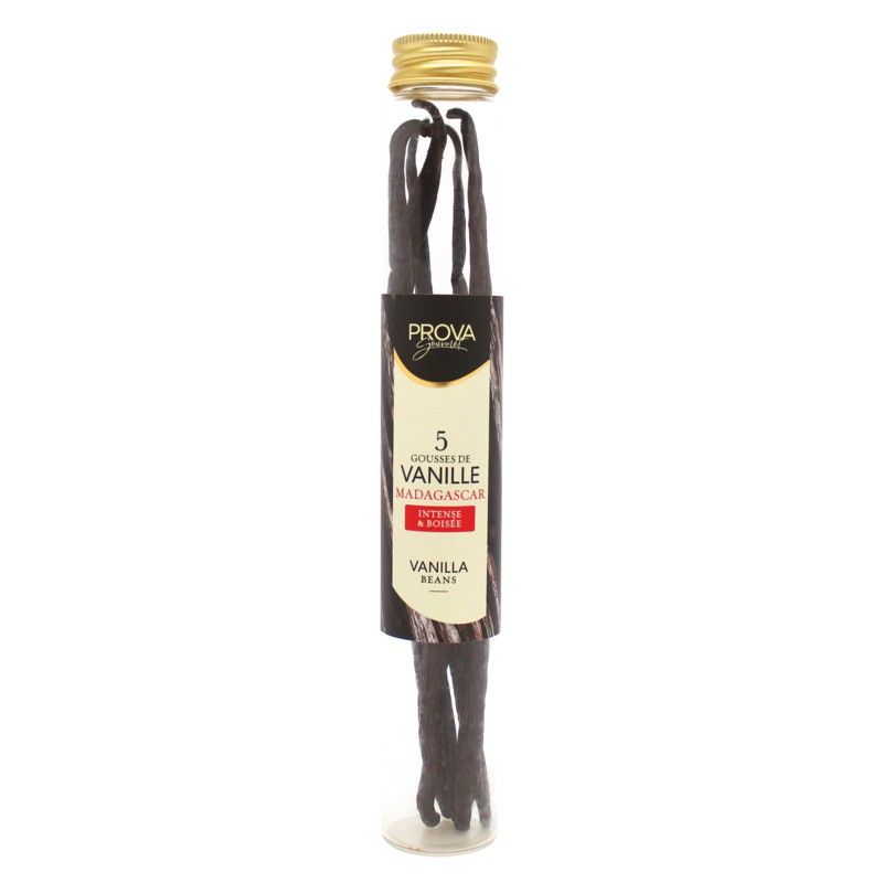 Gousses de vanille Bourbon de Madagascar tubo verre x5 - 20g