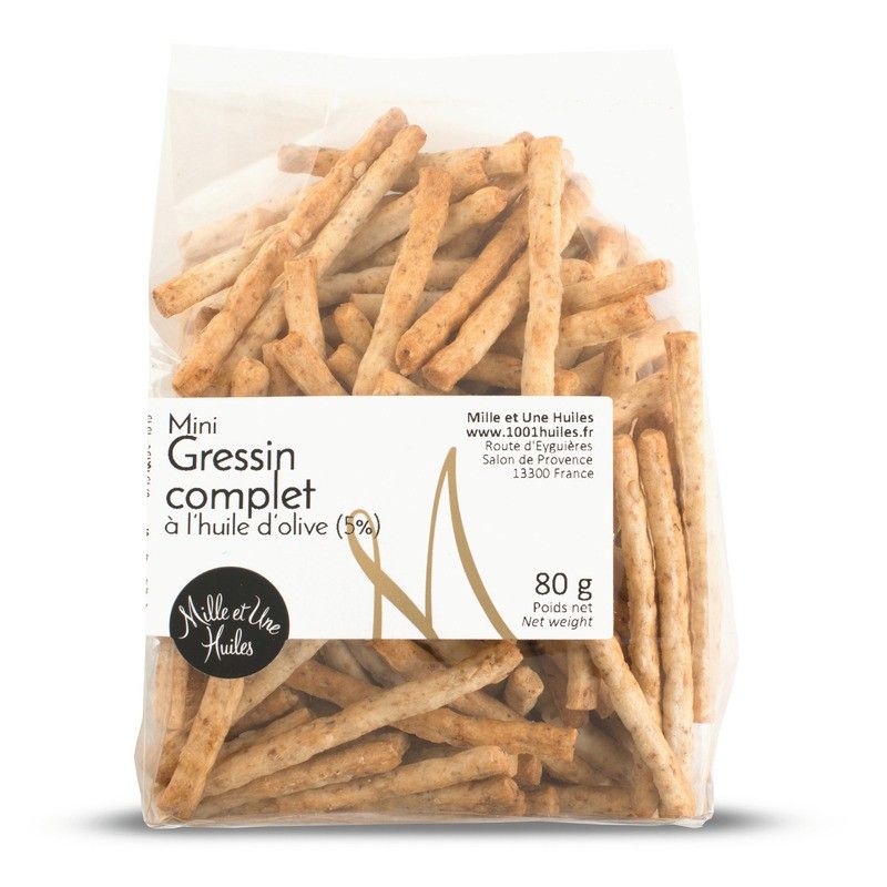 Mini gressins complets à l'huile d'olive - 80g