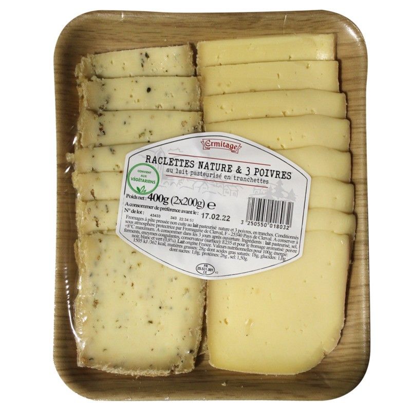 Duo de Raclette tranchées nature et 3 poivres 2x200g