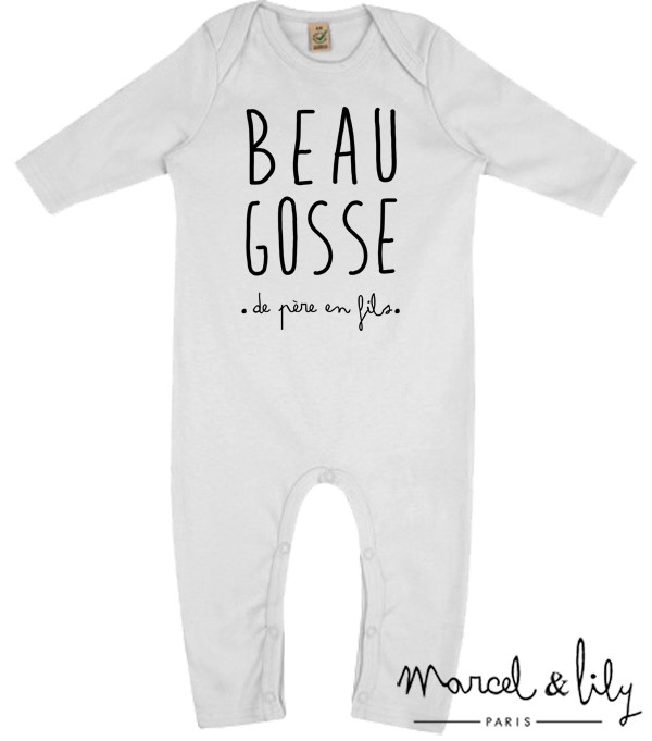 Grenouillère bio + pochon tissu "Beau gosse "