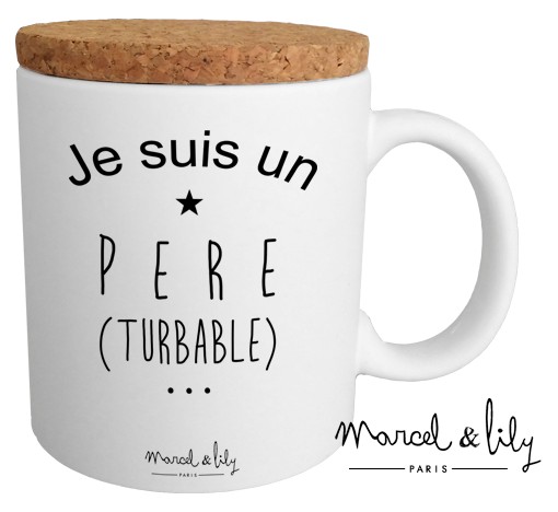 Mug avec son couvercle en liège " Je suis un Père Turbable"