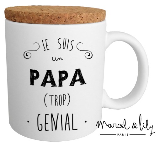 Mug avec son couvercle en liège " Je suis un papa trop génial"
