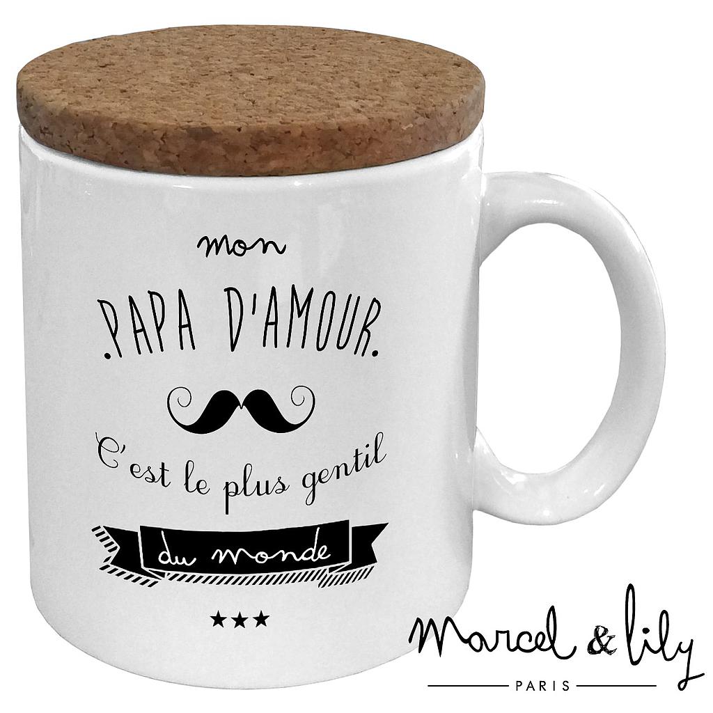 Mug avec son couvercle en liège " Mon petit papa  c'est le plus gentil "