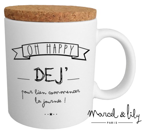 Mug avec son couvercle en liège  "Oh Happy Dej "