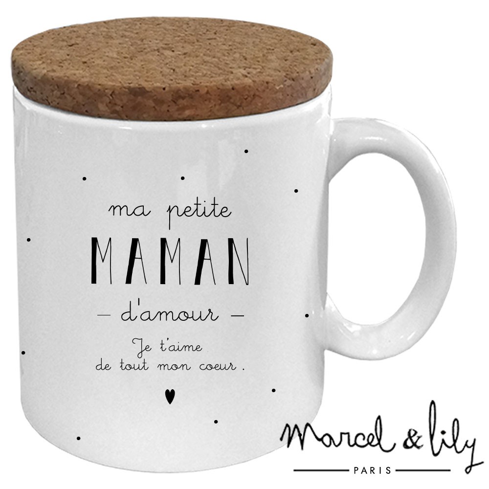 Mug avec son couvercle en liège " Ma petite maman d'amour"