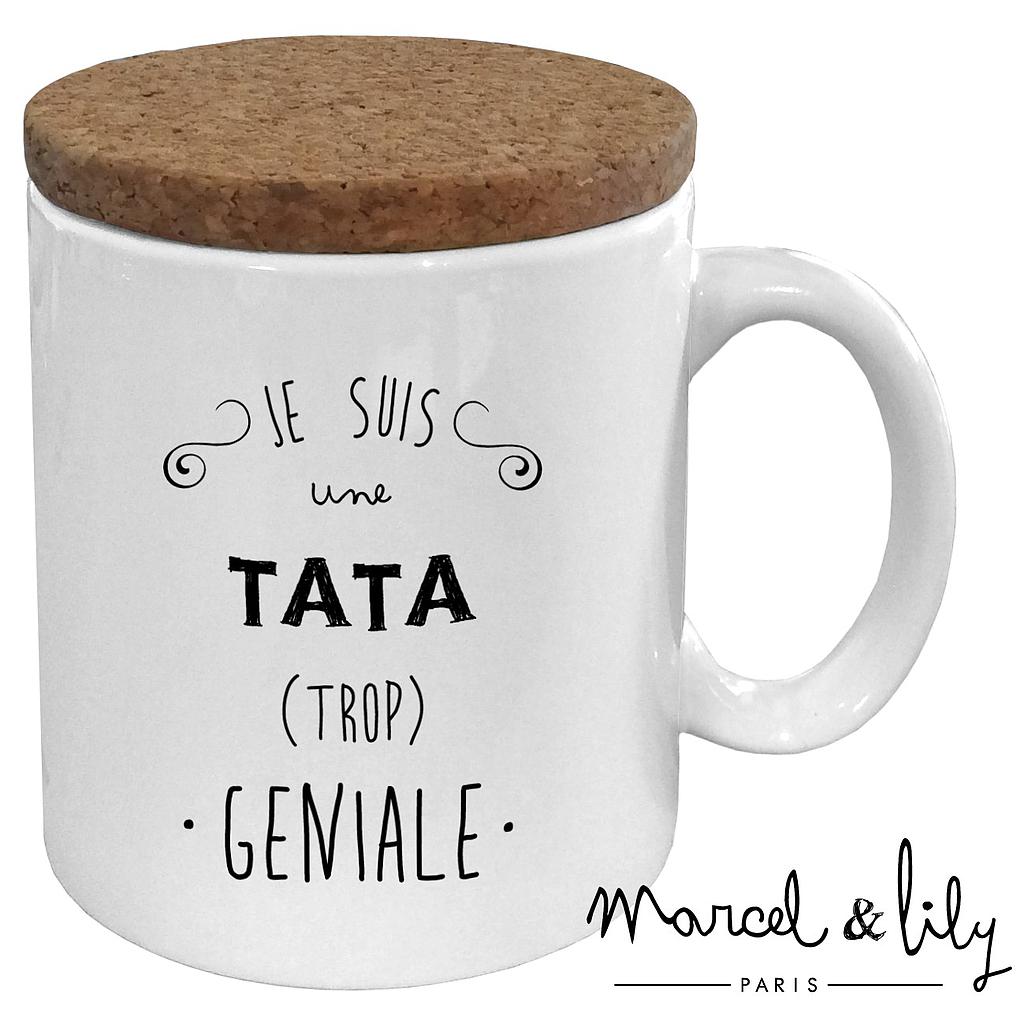 Mug avec son couvercle en liège  "Je suis une Tata trop géniale"