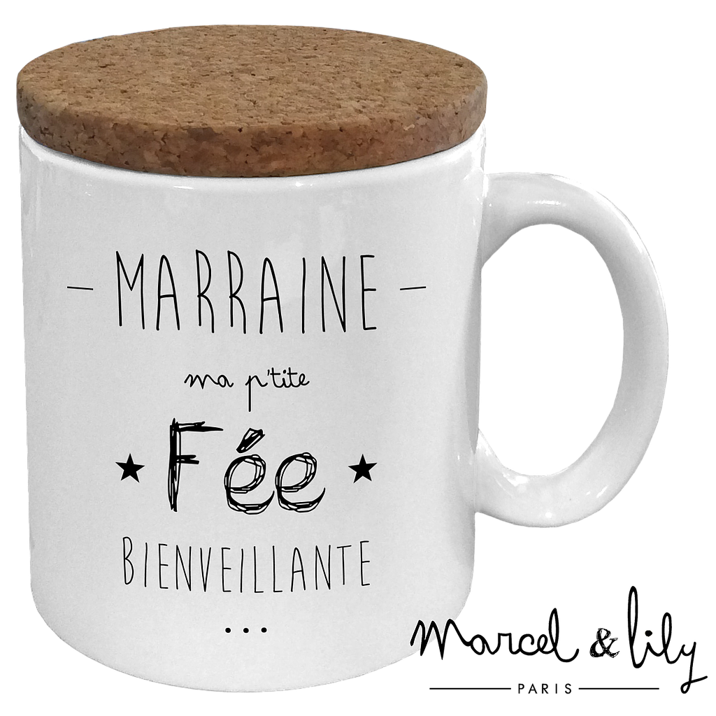 Mug avec son couvercle en liège  "Fée Marraine"