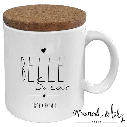 Mug avec son couvercle en liège  "Belle soeur"
