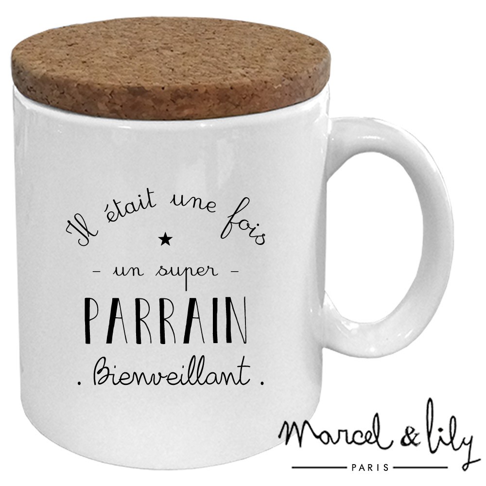 Mug avec son couvercle en liège  "Il était une fois un super Parrain"