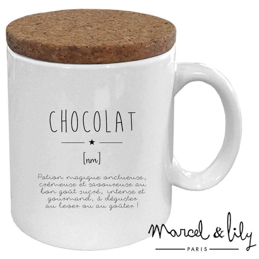 Mug avec son couvercle en liège  "Définition Chocolat"