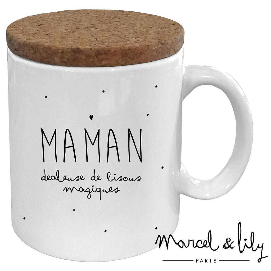 Mug avec son couvercle en liège  "Maman dealeuse de bisous"