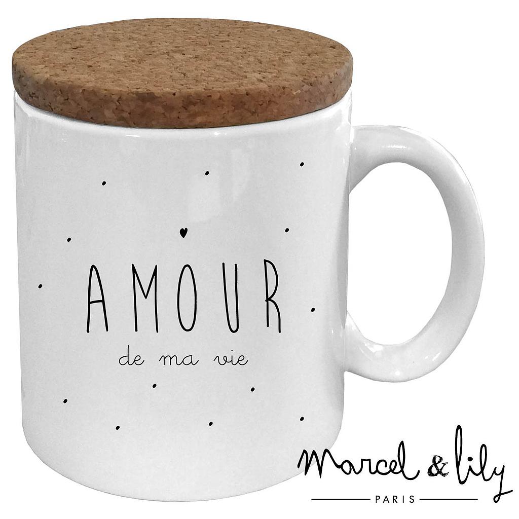 Mug avec son couvercle en liège "Amour de ma vie"
