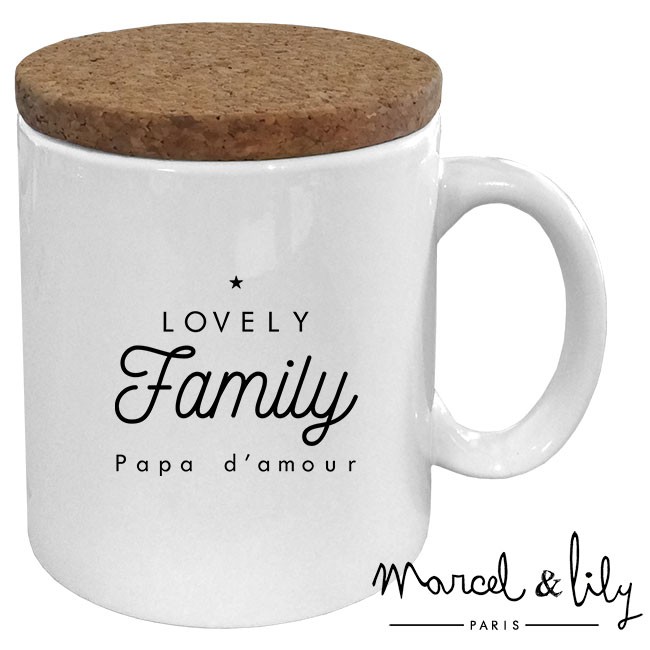 Mug avec son couvercle en liège "Lovely Family  Papa d'amour"