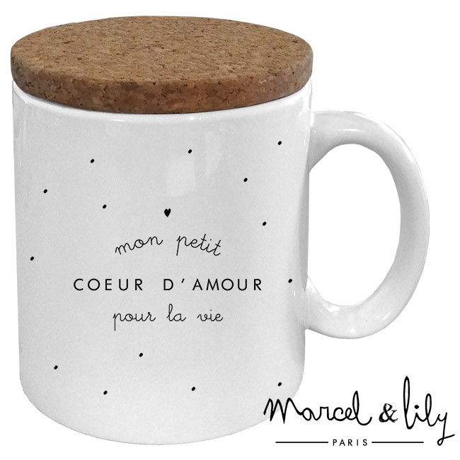 Mug avec son couvercle en liège "Mon petit coeur d'amour"