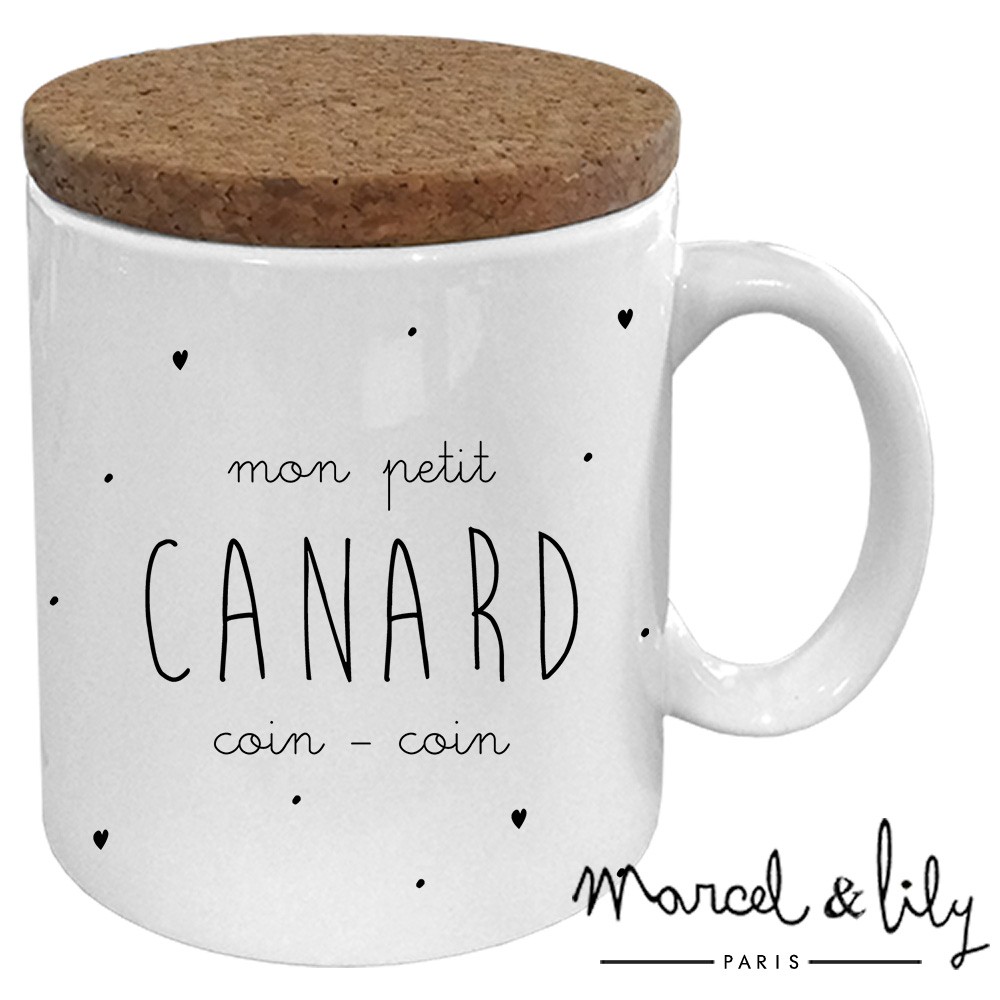 Mug avec son couvercle en liège  "Petit canard coin coin "