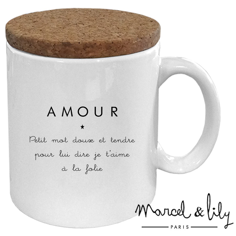 Mug avec son couvercle en liège "AMOUR"