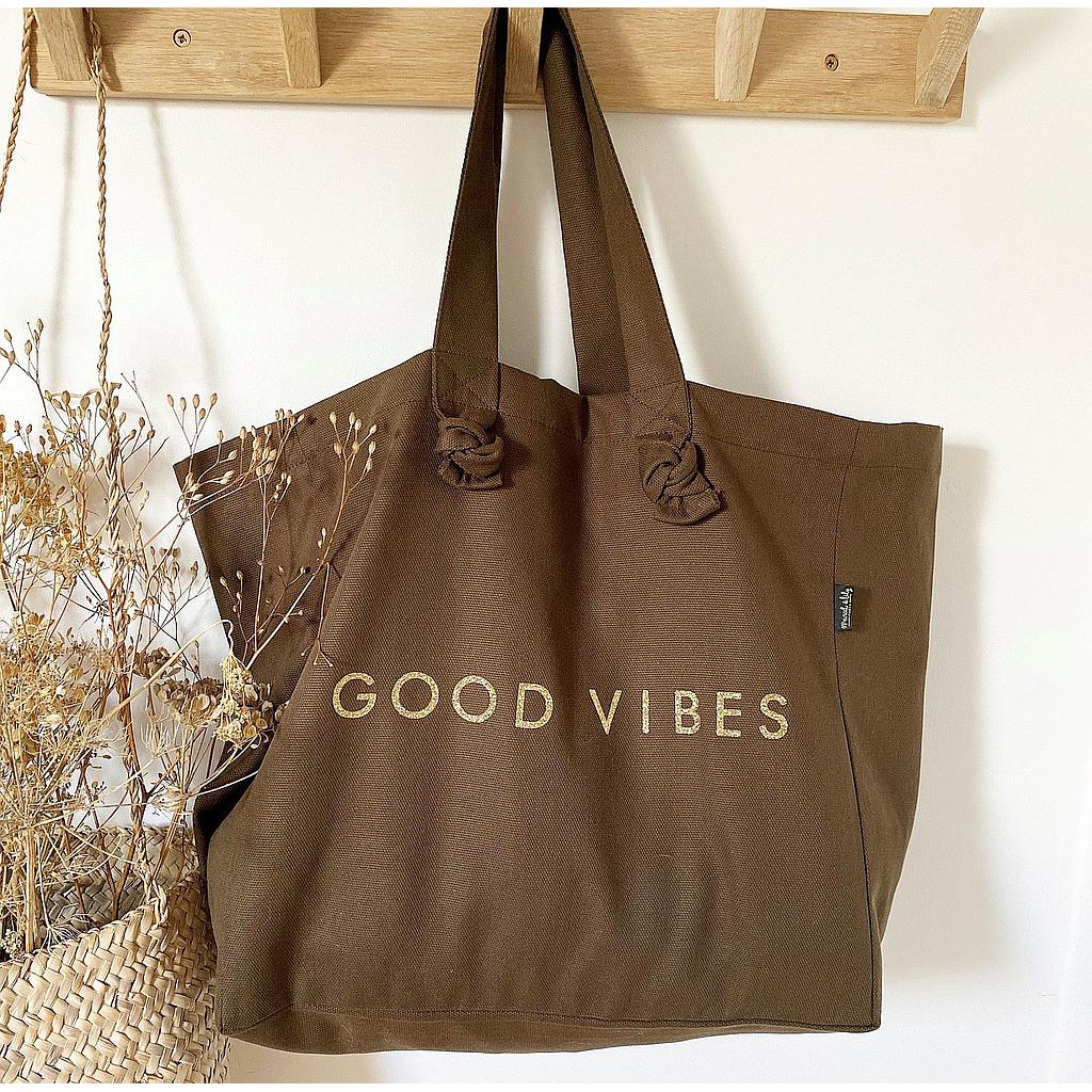 Cabas Lily  chocolat " Good Vibes"
